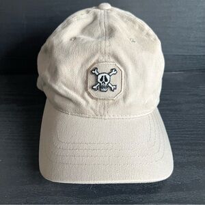 Vintage Stussy Fitted Baseball Cap Hat Sz M-XL Beige Skull Crossbones Logo 90s